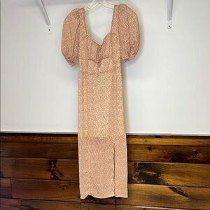 Sienna Sky Cream & Brown‎ Puff Sleeve Dress- S